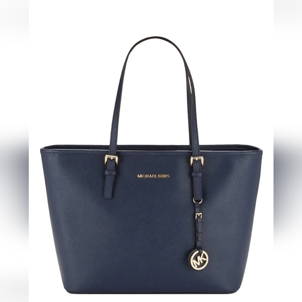 Michael Kors Shoulder Bag Jet Set Travel Leather Top Zip Tote Navy NEW WITH TAG! - Picture 3 of 10